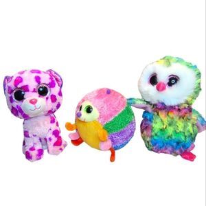 Ty Beanie Boos lot of 3, owl, caterpillar, leopard